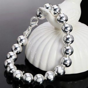 Festive Statement .925 Sterling Silver 10mm wide Christmas Ball Bead Bracelet